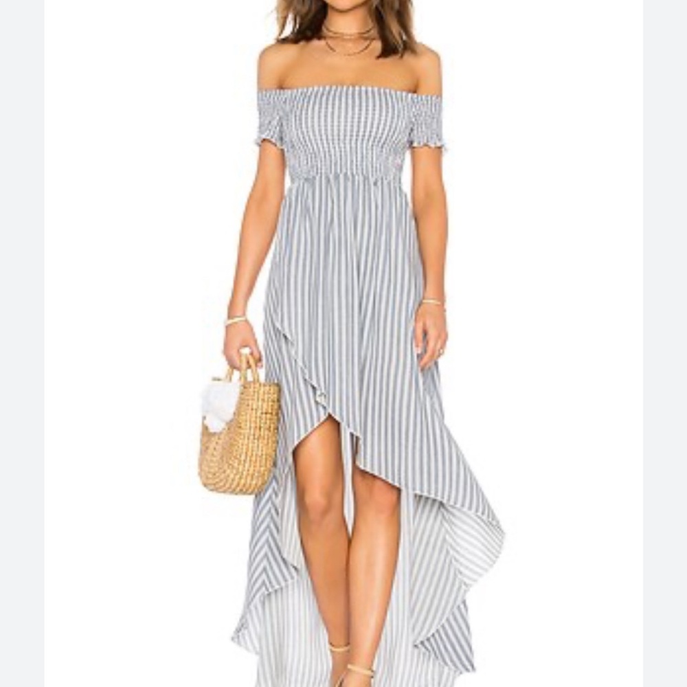 NWT Show Me Your MuMu Willa Blue and White Striped Smocked High Low Dress